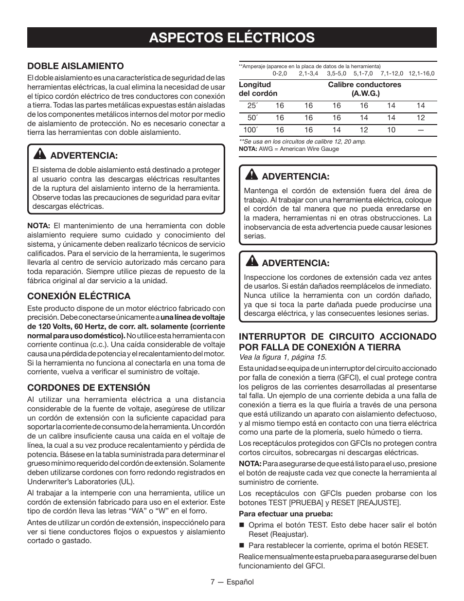 Aspectos eléctricos | Ryobi TC400 User Manual | Page 33 / 44