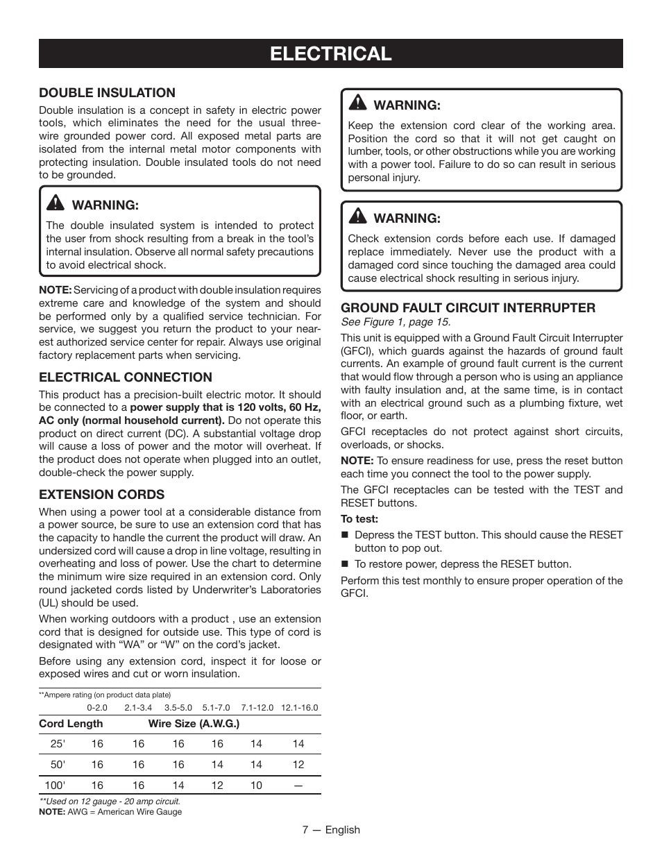 Electrical | Ryobi TC400 User Manual | Page 7 / 44