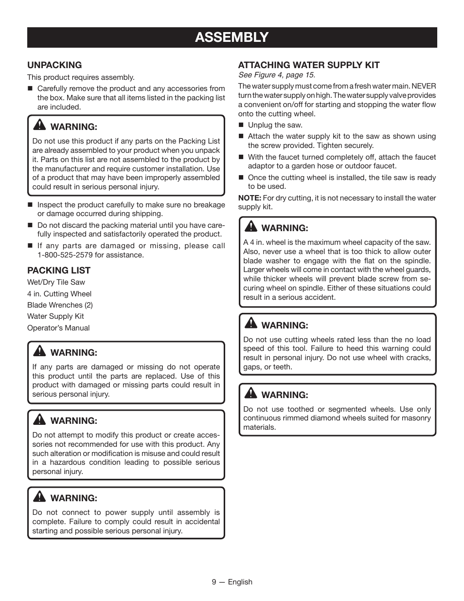 Assembly | Ryobi TC400 User Manual | Page 9 / 44