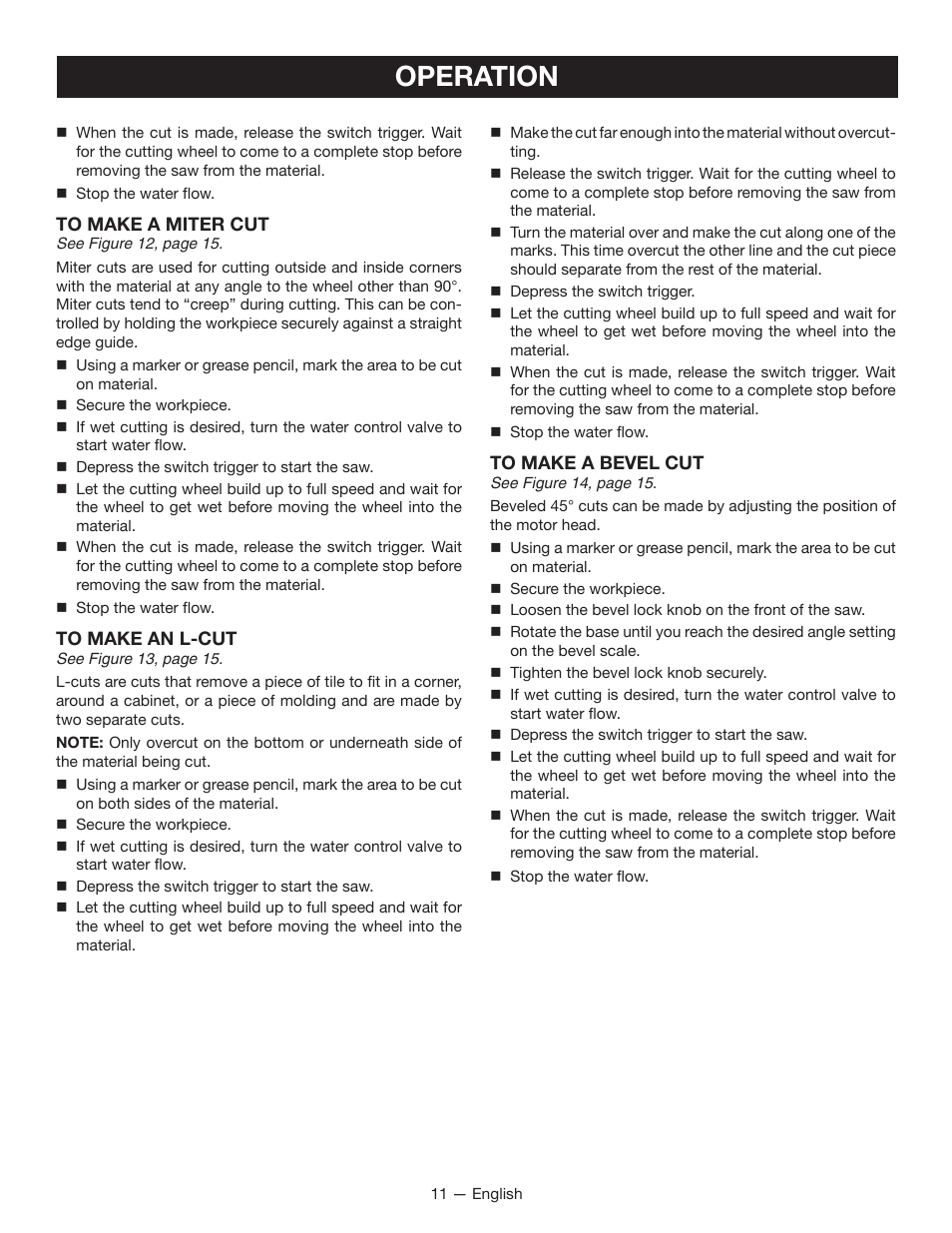 Operation | Ryobi P580 User Manual | Page 11 / 40