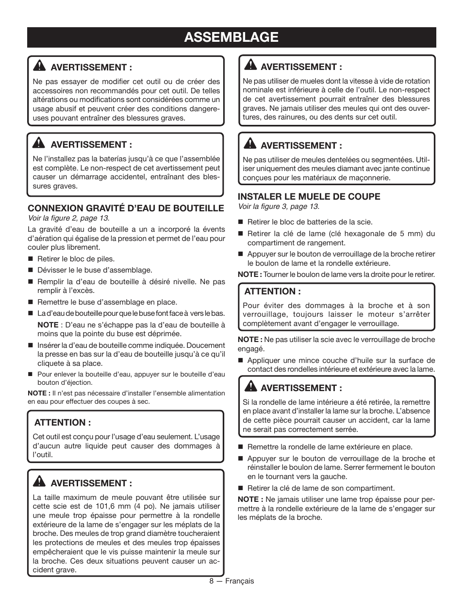 Assemblage | Ryobi P580 User Manual | Page 19 / 40