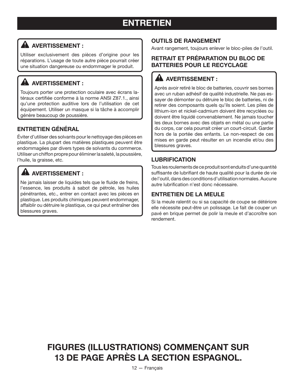 Entretien | Ryobi P580 User Manual | Page 23 / 40