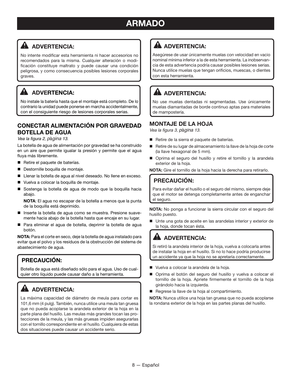 Armado | Ryobi P580 User Manual | Page 30 / 40