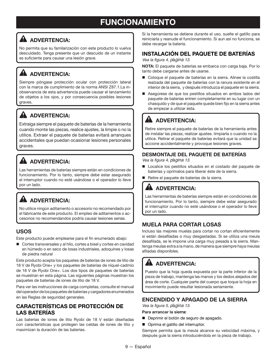 Funcionamiento | Ryobi P580 User Manual | Page 31 / 40