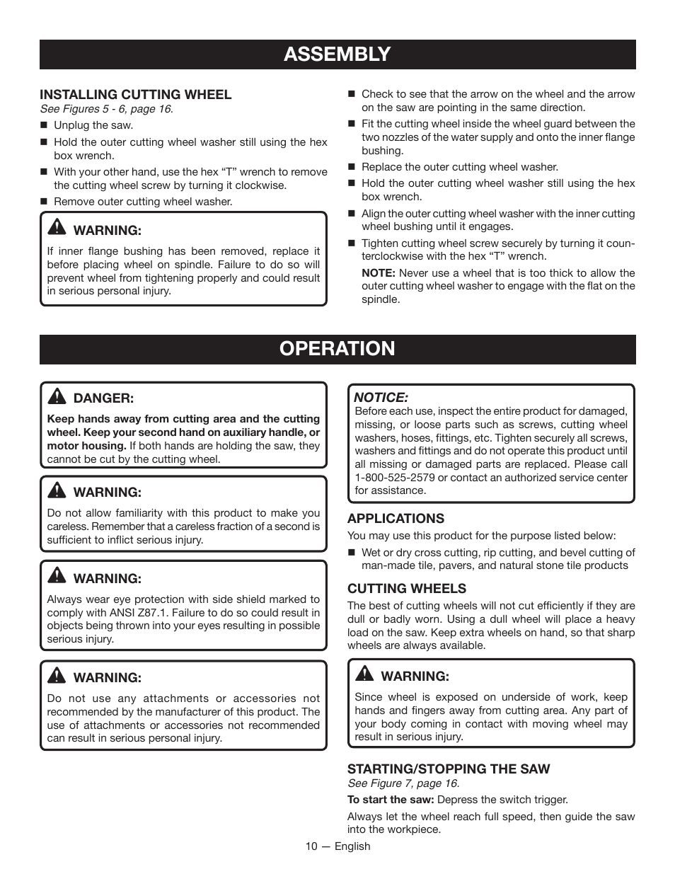 Assembly, Operation | Ryobi TC401 User Manual | Page 10 / 44