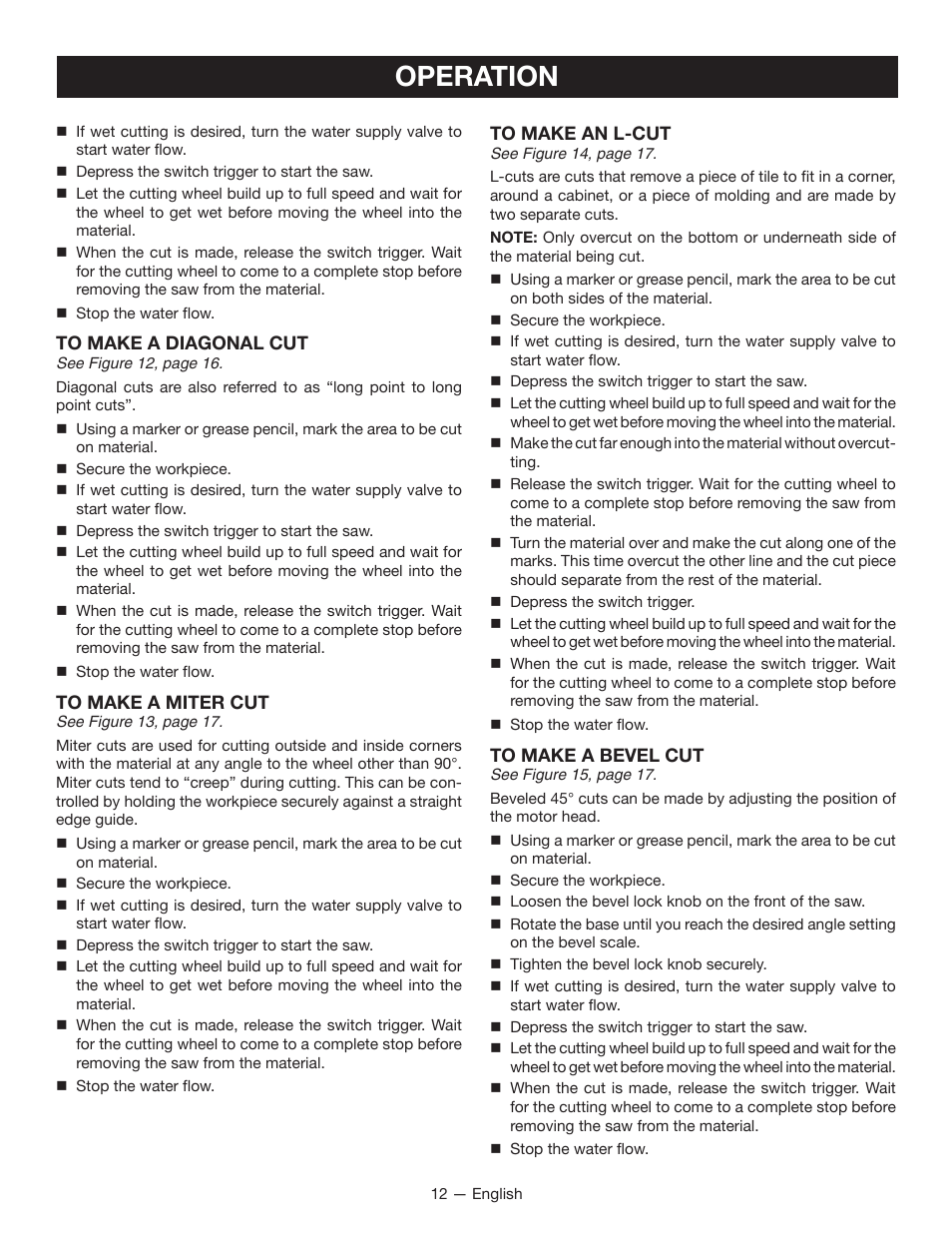 Operation | Ryobi TC401 User Manual | Page 12 / 44