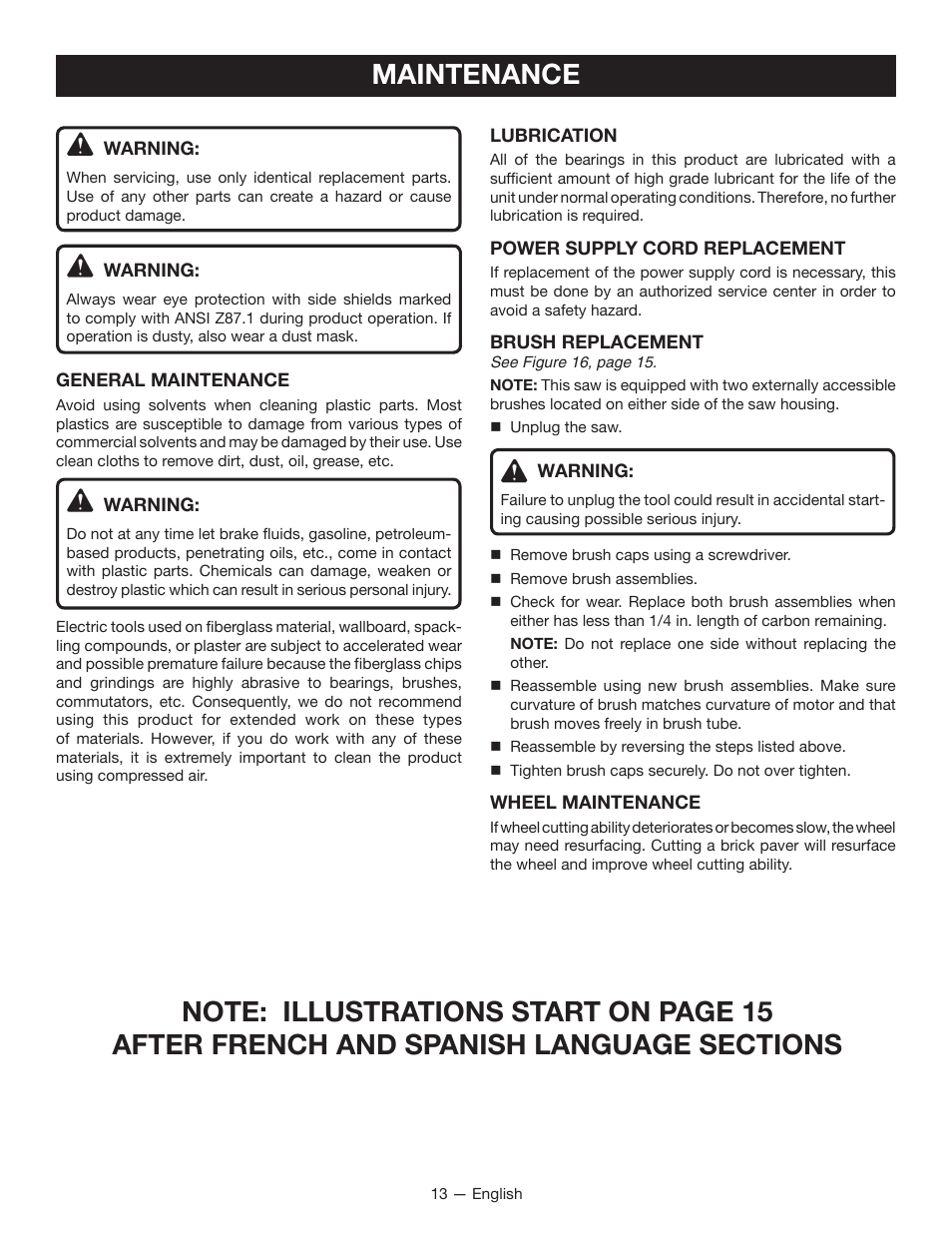 Maintenance | Ryobi TC401 User Manual | Page 13 / 44