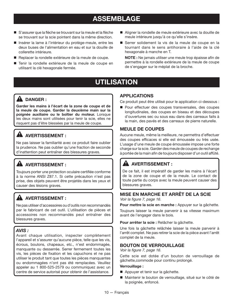 Assemblage, Utilisation | Ryobi TC401 User Manual | Page 23 / 44