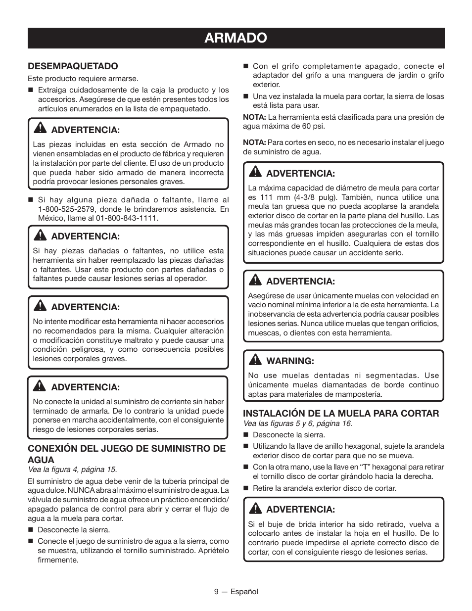 Armado | Ryobi TC401 User Manual | Page 35 / 44