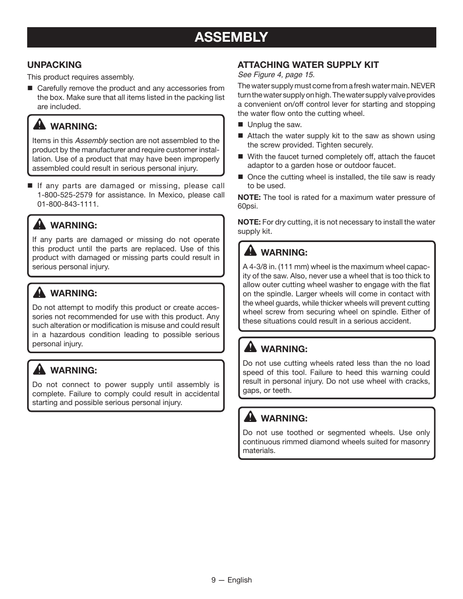 Assembly | Ryobi TC401 User Manual | Page 9 / 44