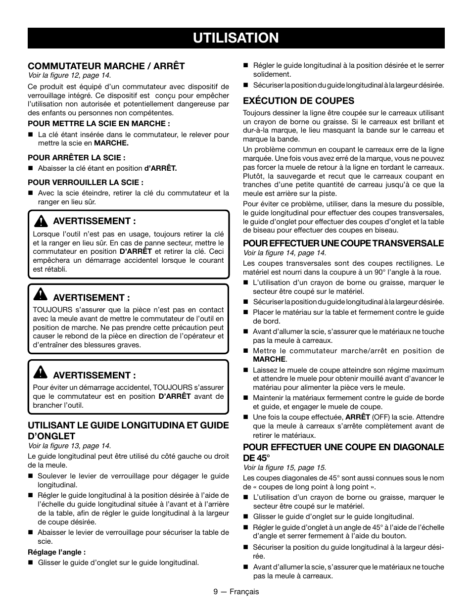 Utilisation | Ryobi WS722L User Manual | Page 19 / 36