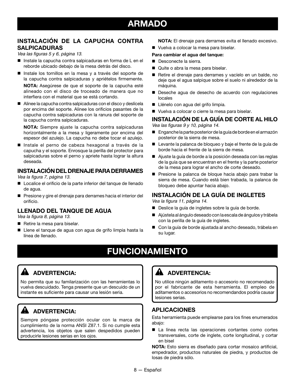 Armado funcionamiento | Ryobi WS722L User Manual | Page 28 / 36