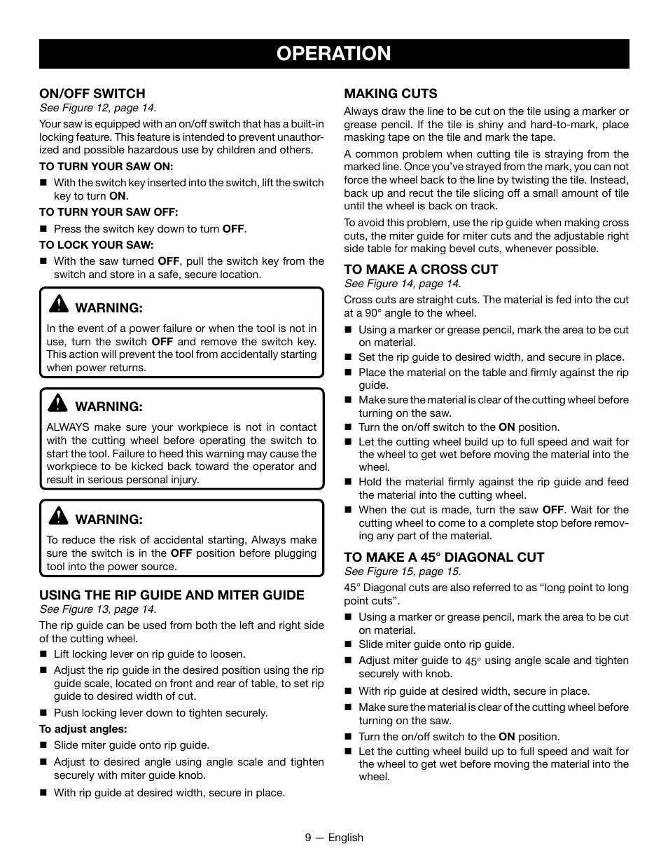 Operation | Ryobi WS722L User Manual | Page 9 / 36