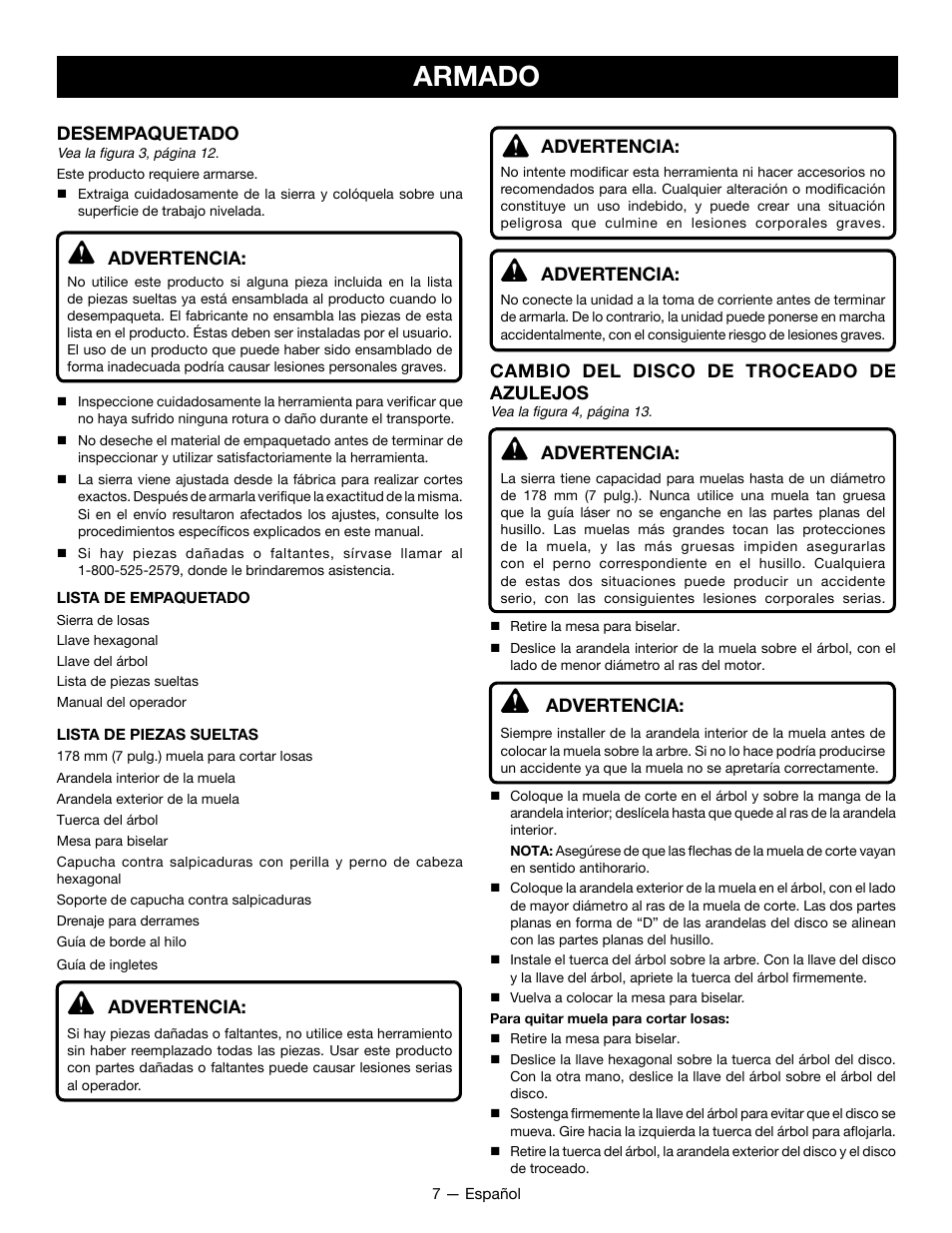 Armado | Ryobi WS722L User Manual | Page 27 / 36