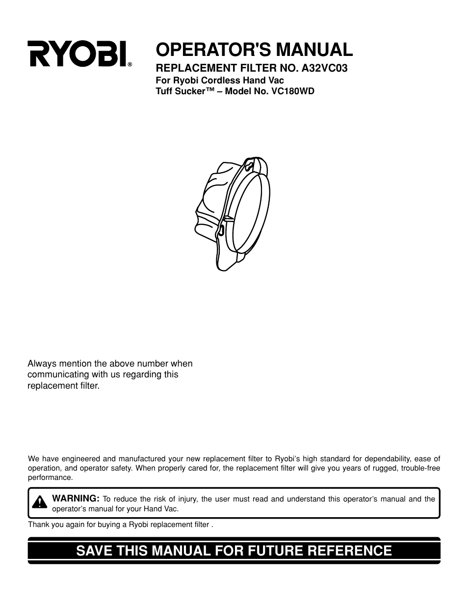 Ryobi AC32VC09 User Manual | 3 pages