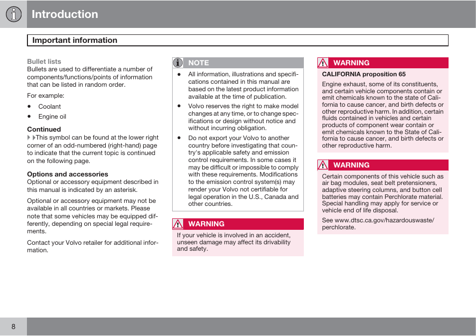 Introduction | Volvo 2013 XC70 User Manual | Page 10 / 382