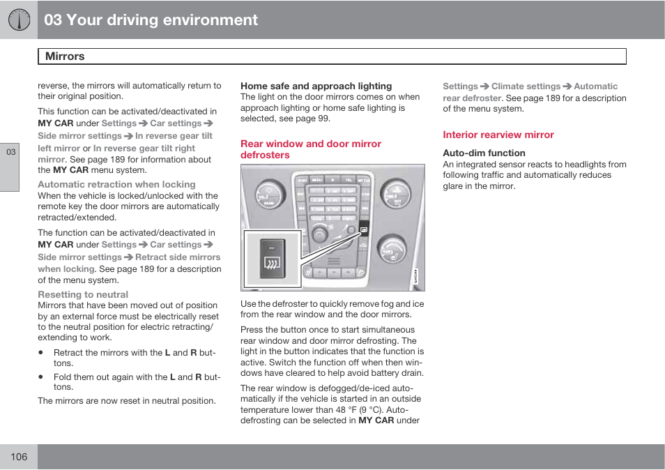 03 your driving environment | Volvo 2013 XC70 User Manual | Page 108 / 382