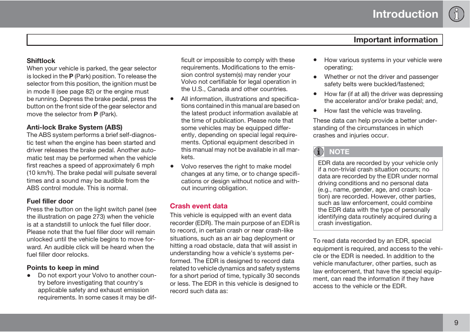 Introduction | Volvo 2013 XC70 User Manual | Page 11 / 382