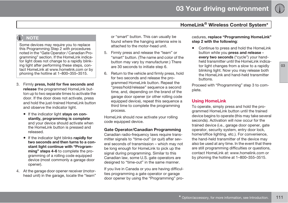 03 your driving environment | Volvo 2013 XC70 User Manual | Page 113 / 382