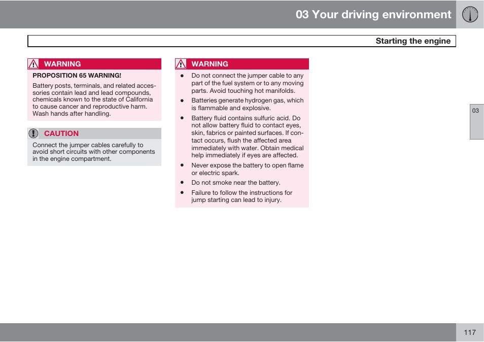 03 your driving environment | Volvo 2013 XC70 User Manual | Page 119 / 382