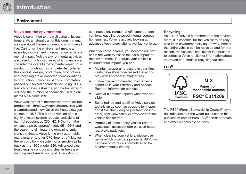 Introduction | Volvo 2013 XC70 User Manual | Page 14 / 382