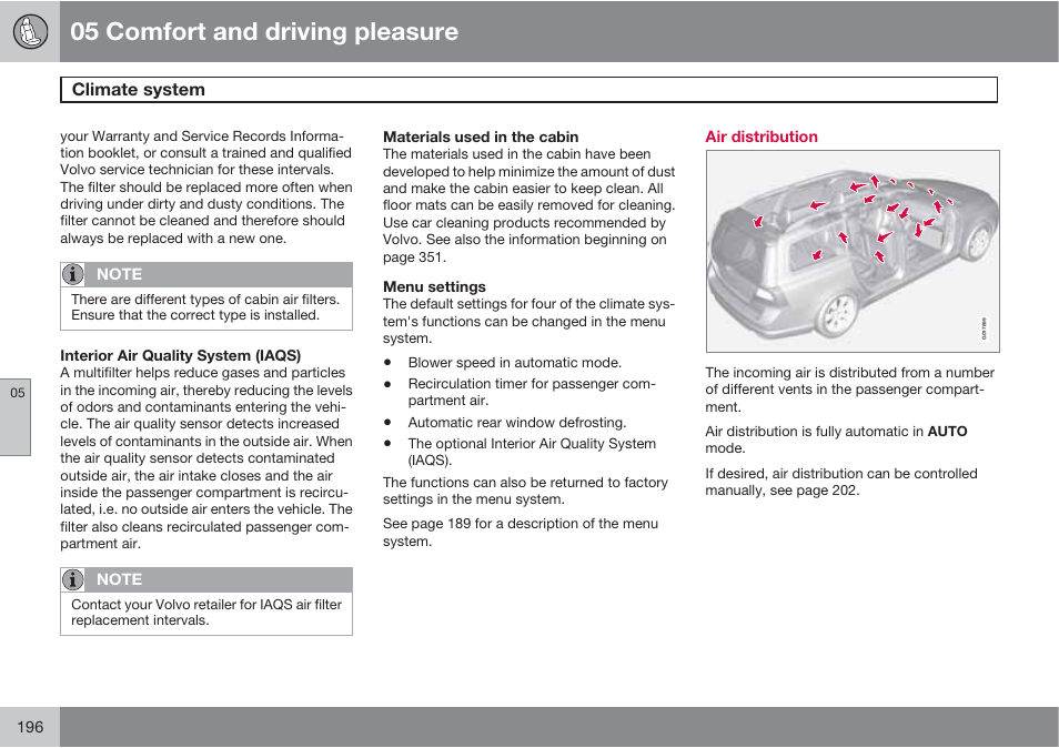 05 comfort and driving pleasure | Volvo 2013 XC70 User Manual | Page 198 / 382