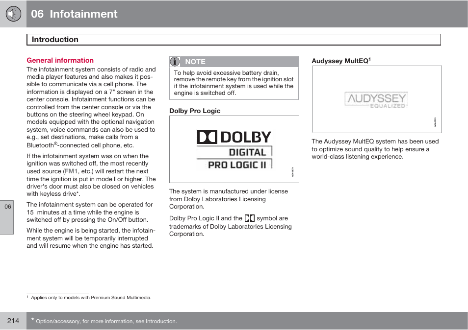 06 infotainment, Introduction | Volvo 2013 XC70 User Manual | Page 216 / 382