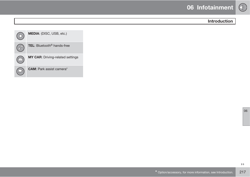 06 infotainment | Volvo 2013 XC70 User Manual | Page 219 / 382