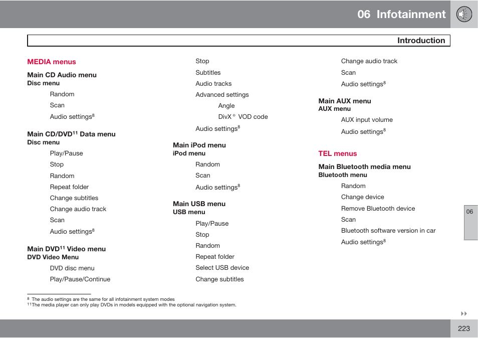 06 infotainment, Introduction | Volvo 2013 XC70 User Manual | Page 225 / 382