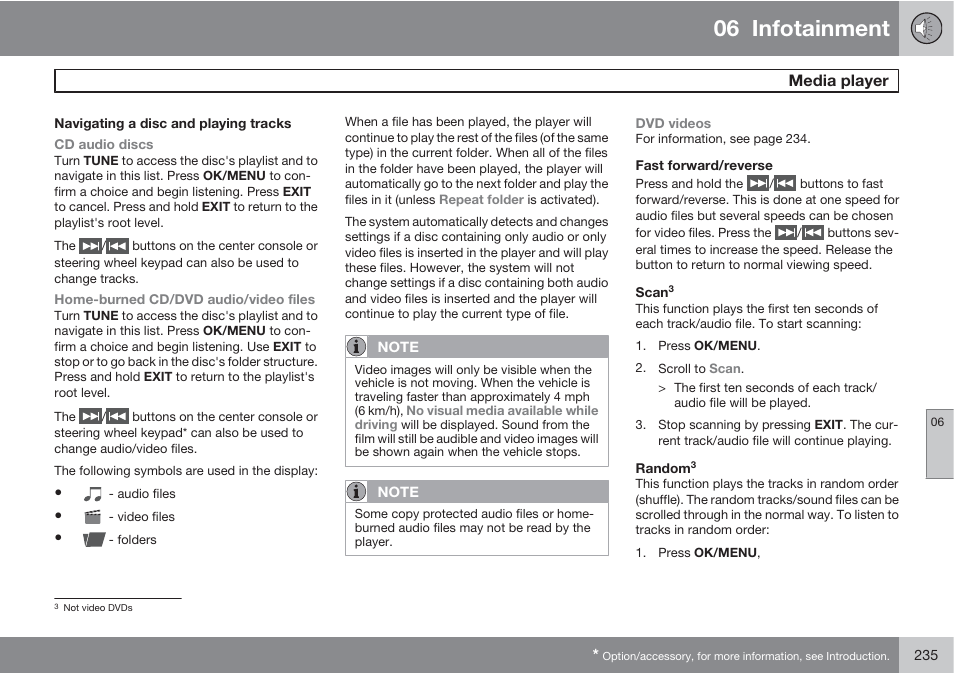 06 infotainment, Media player | Volvo 2013 XC70 User Manual | Page 237 / 382