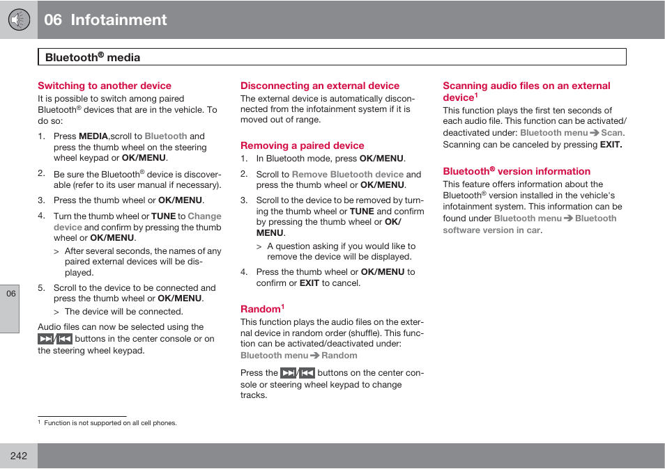 06 infotainment, Bluetooth, Media | Volvo 2013 XC70 User Manual | Page 244 / 382