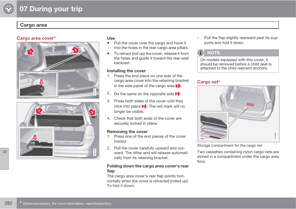 07 during your trip, Cargo area | Volvo 2013 XC70 User Manual | Page 284 / 382