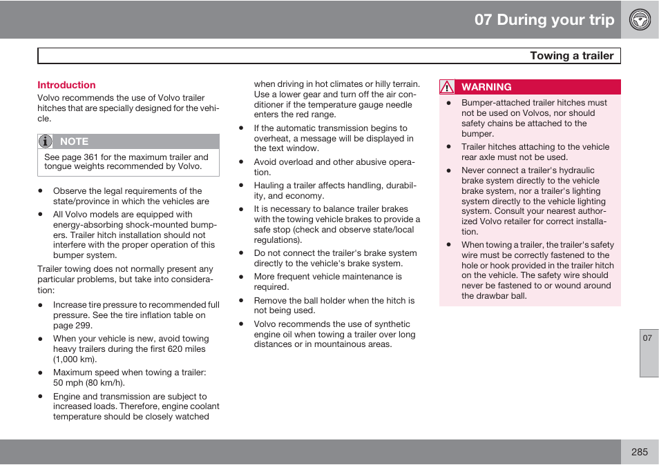 07 during your trip | Volvo 2013 XC70 User Manual | Page 287 / 382