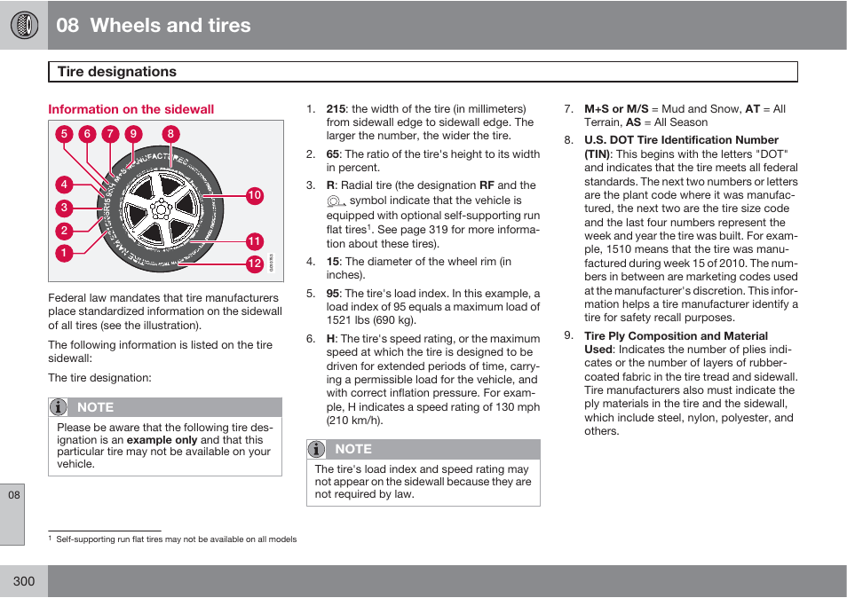 08 wheels and tires, Tire designations | Volvo 2013 XC70 User Manual | Page 302 / 382