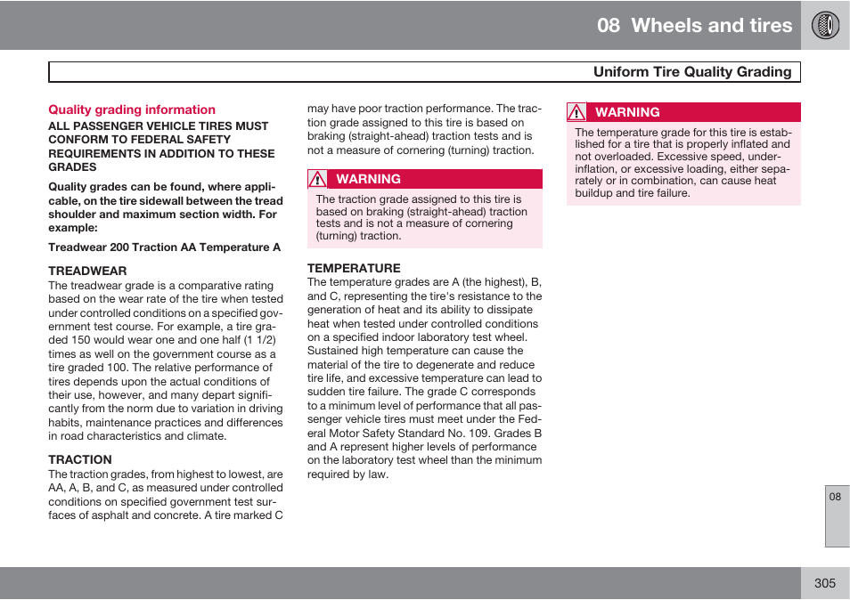 08 wheels and tires | Volvo 2013 XC70 User Manual | Page 307 / 382