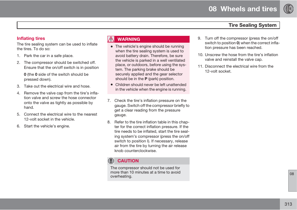 08 wheels and tires | Volvo 2013 XC70 User Manual | Page 315 / 382