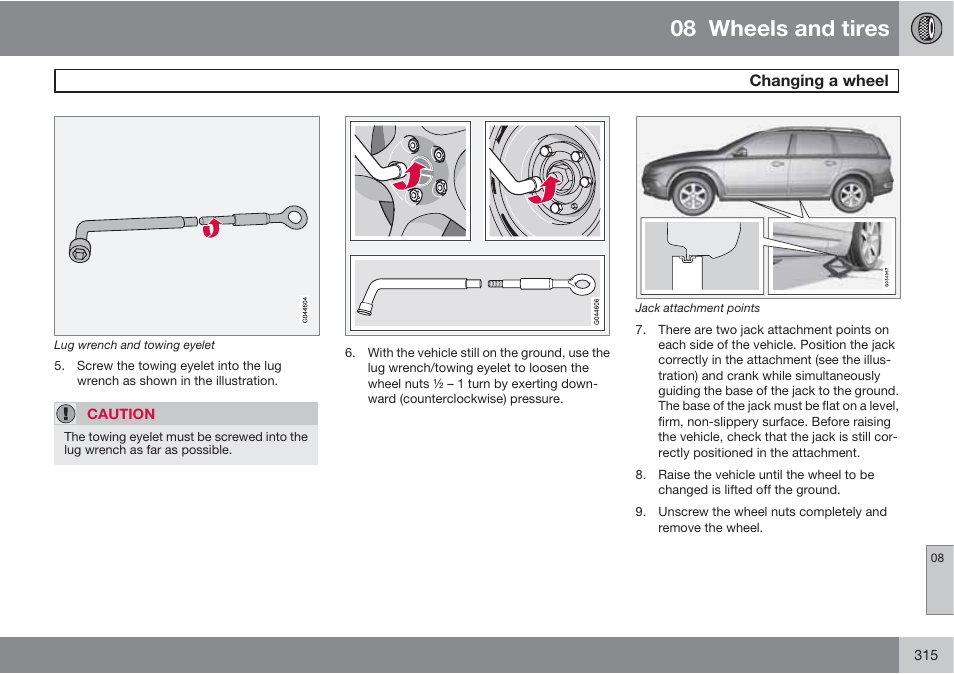 08 wheels and tires | Volvo 2013 XC70 User Manual | Page 317 / 382