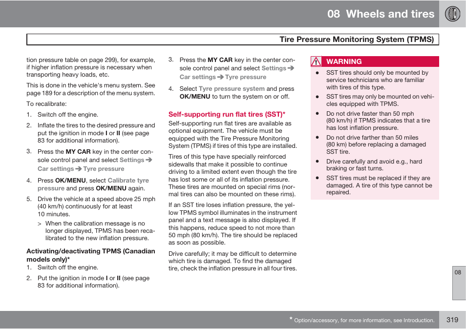 08 wheels and tires | Volvo 2013 XC70 User Manual | Page 321 / 382