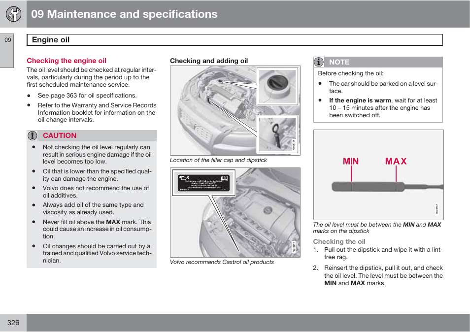 09 maintenance and specifications | Volvo 2013 XC70 User Manual | Page 328 / 382