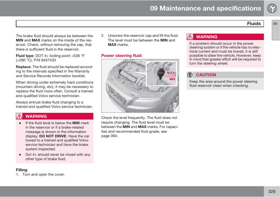 09 maintenance and specifications | Volvo 2013 XC70 User Manual | Page 331 / 382