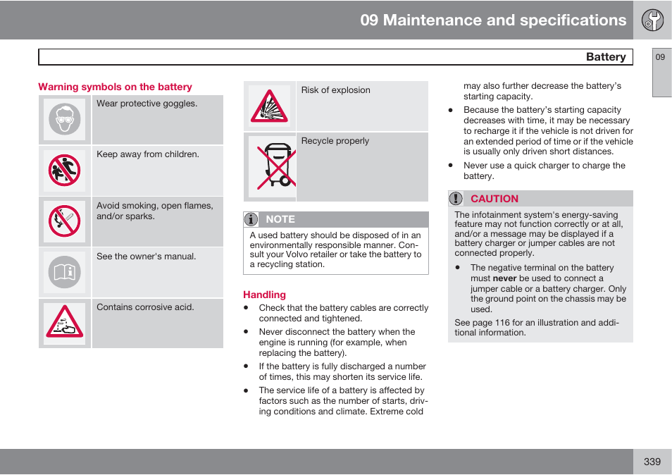 09 maintenance and specifications | Volvo 2013 XC70 User Manual | Page 341 / 382