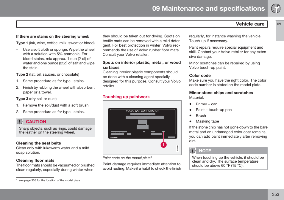 09 maintenance and specifications | Volvo 2013 XC70 User Manual | Page 355 / 382