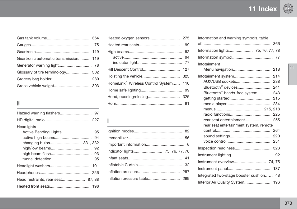 11 index | Volvo 2013 XC70 User Manual | Page 375 / 382