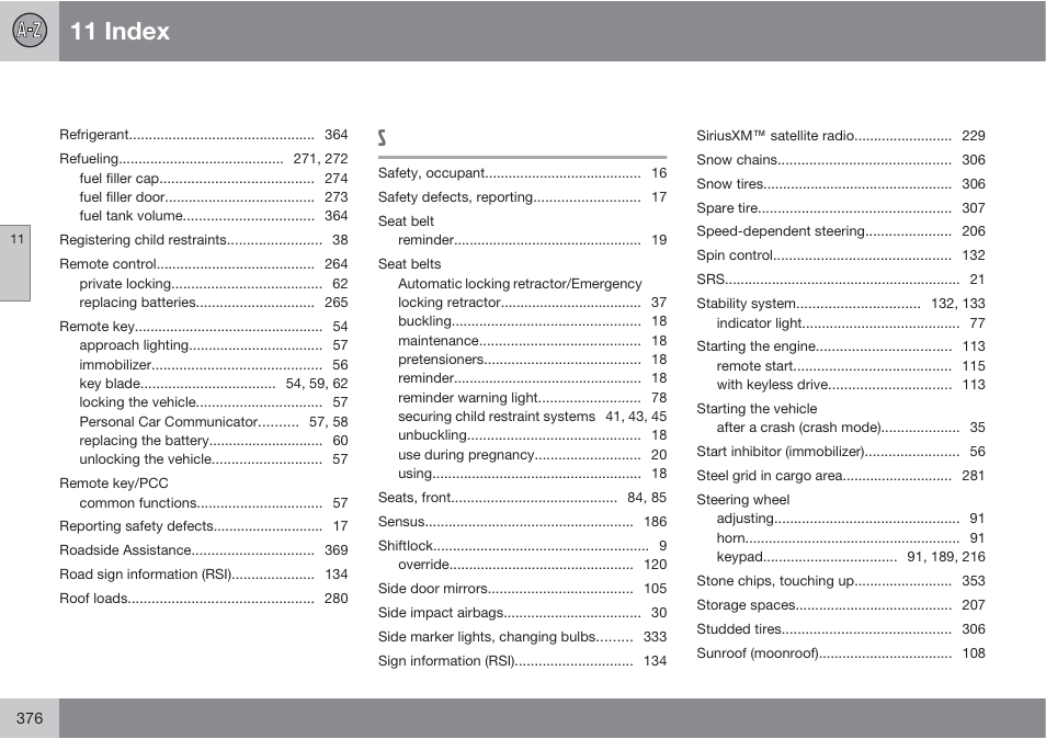 11 index | Volvo 2013 XC70 User Manual | Page 378 / 382