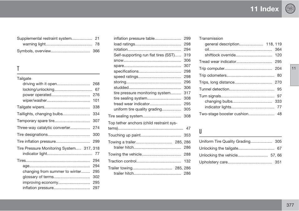 11 index | Volvo 2013 XC70 User Manual | Page 379 / 382