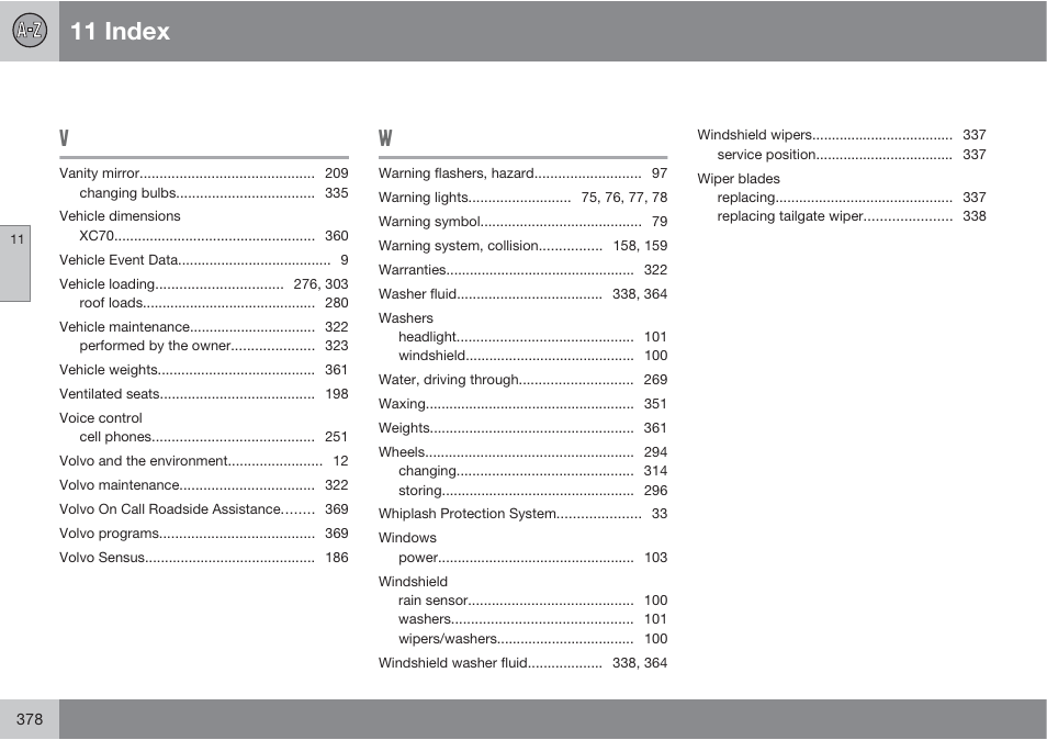 11 index | Volvo 2013 XC70 User Manual | Page 380 / 382