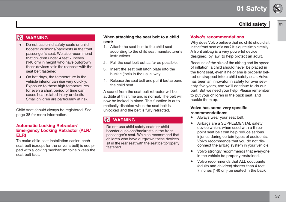 01 safety | Volvo 2013 XC70 User Manual | Page 39 / 382
