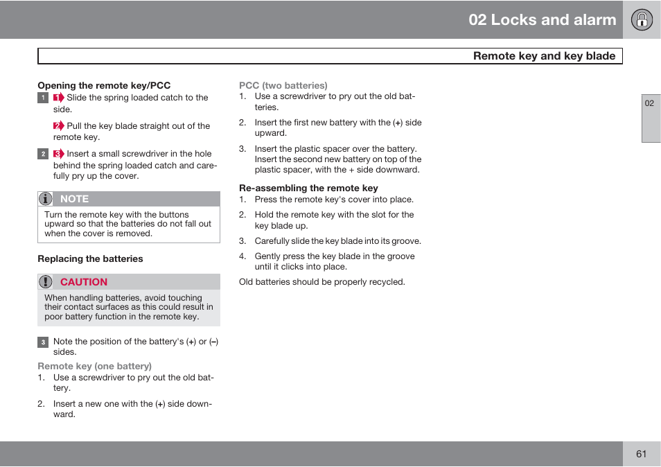 02 locks and alarm | Volvo 2013 XC70 User Manual | Page 63 / 382