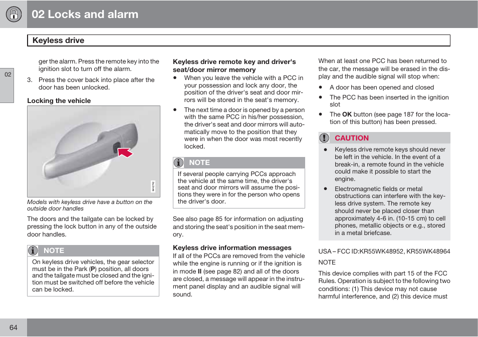 02 locks and alarm | Volvo 2013 XC70 User Manual | Page 66 / 382