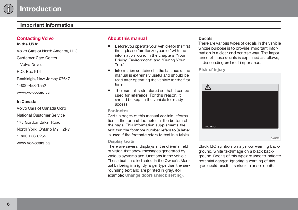 Introduction | Volvo 2013 XC70 User Manual | Page 8 / 382